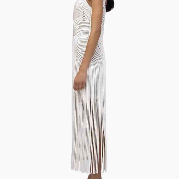 SIMKHAI White Darby Fringe Hem Cord Midi-Dress - Picture 2 of 5